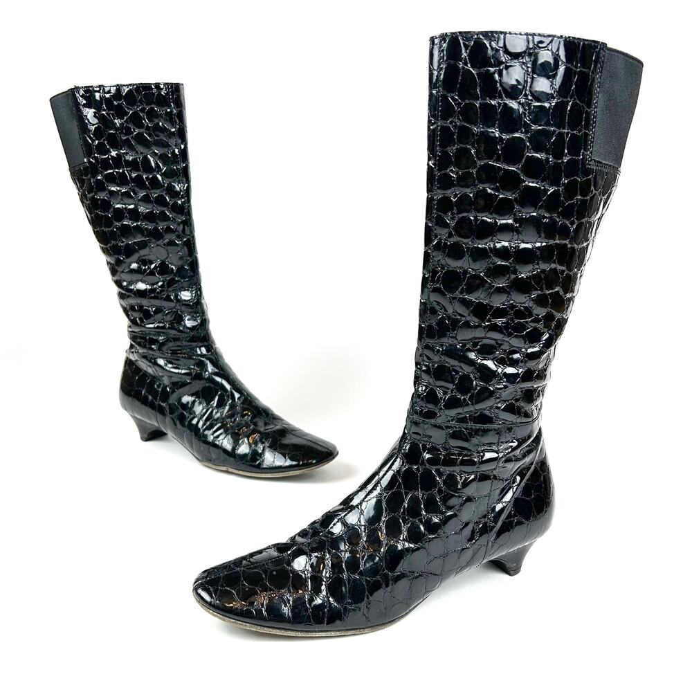 Miu Miu Croc Effect Knee High Kitten Heel Boots - image 1
